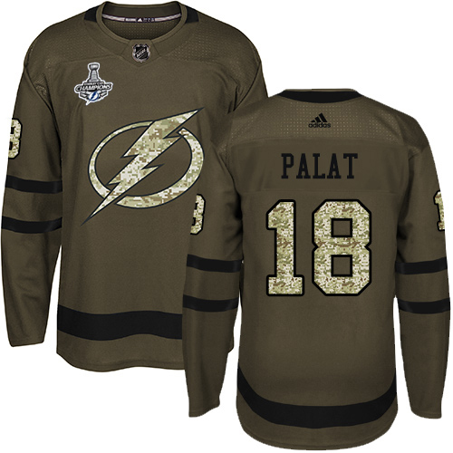 Men Adidas Tampa Bay Lightning #18 Ondrej Palat Green Salute to Service 2020 Stanley Cup Champions Stitched NHL Jersey